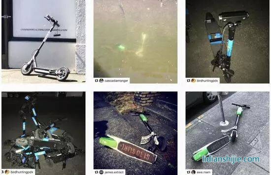 被扔得到處都是的共享滑板車。圖/波波夫同學